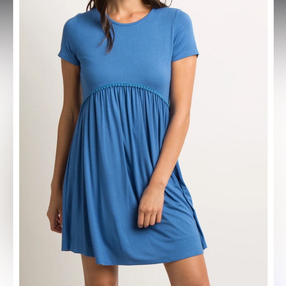 NWOT PinkBlush Coral Solid Crochet Trim Maternity Shift Dress